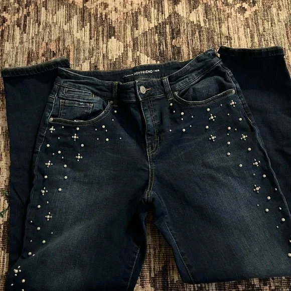 Chico's Dark Blue Embellished Skinny Jeans - Picture 2 of 4